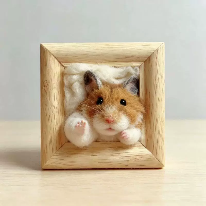 Cute 3D Hamster Photo Frame Needle Felting Kit - DIY Handmade Animal Craft Gift